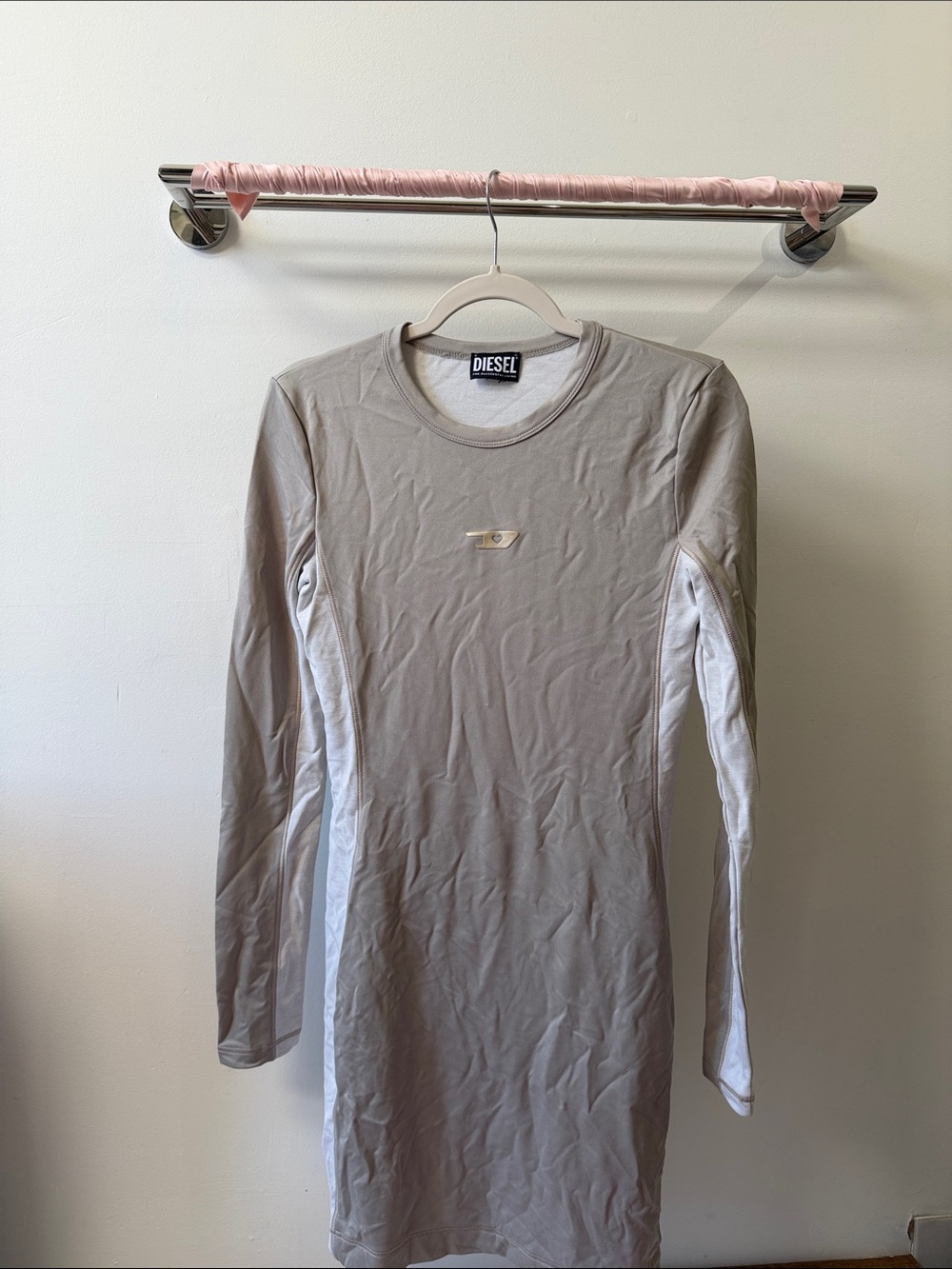 Diesel Taupe and White Long Sleeve Bodycon Dress